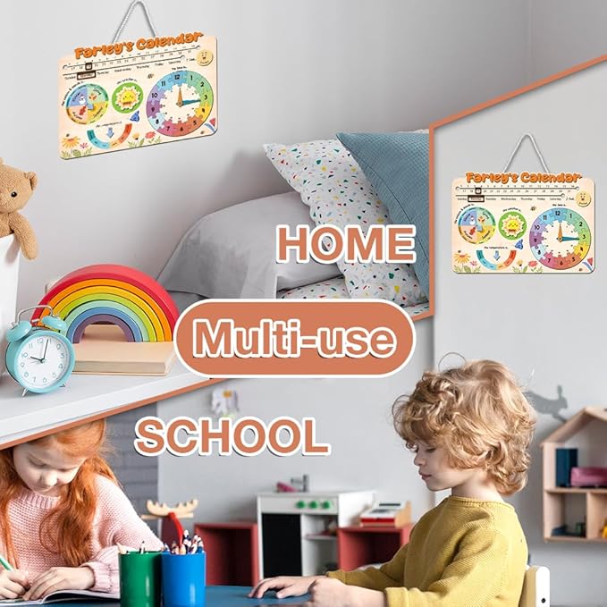 Interactive Calendar for Kids Ages 3+, Wooden Toddler Calendar, Teaching Seasons, Years, Months, Days of Week, Daily Activity Calendars for Kid Preschool & Homeschool (03 - Custom Name)