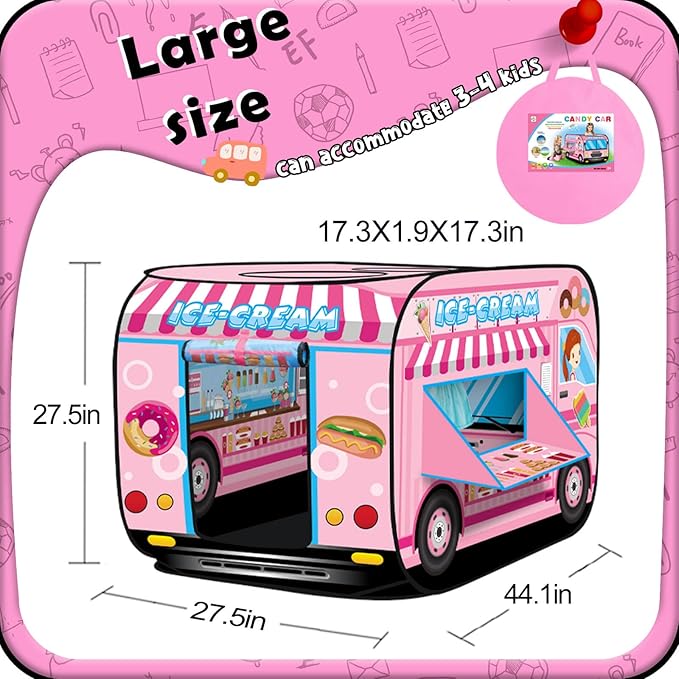 Pop up Play Tent for Kids Aged 1-3 Years Old Boys and Girls : Ice Cream Playhouse Toy Play Tents for Toddlers 3-5 Kids Tent Indoor Outdoor Playhouse Toys for 1 + Year Old, Ice Cream