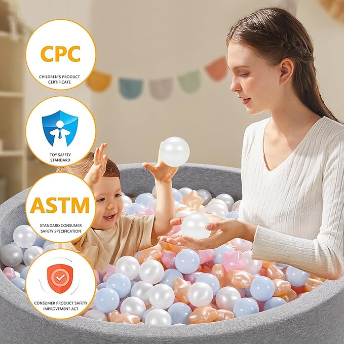 Ball Pit Balls Pack of 100 200 500 - Star and Round Set BPA Free Phthalate Free Non-Toxic Crush Proof Play Balls Soft Plastic Balls for Toddlers Baby Kids Birthday Pool Tent Party