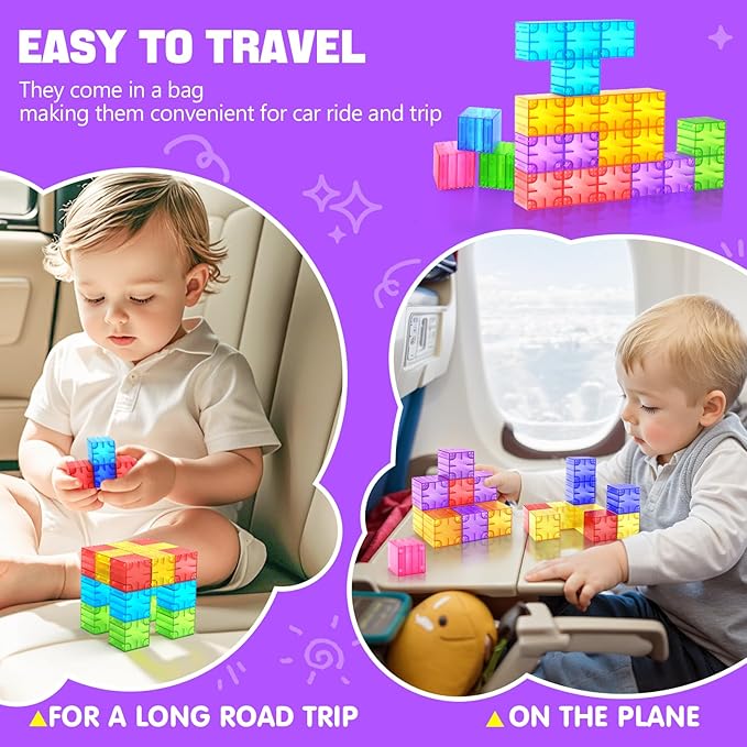 Magnetic Blocks - 52pcs Translucent Magnetic Cubes, Digit Building Blocks Magnet Toys for Kids, Rainbow STEM Creativity Toys 3+ Year Old Boys & Girls Toddlers Kids Christmas Birthday Gifts