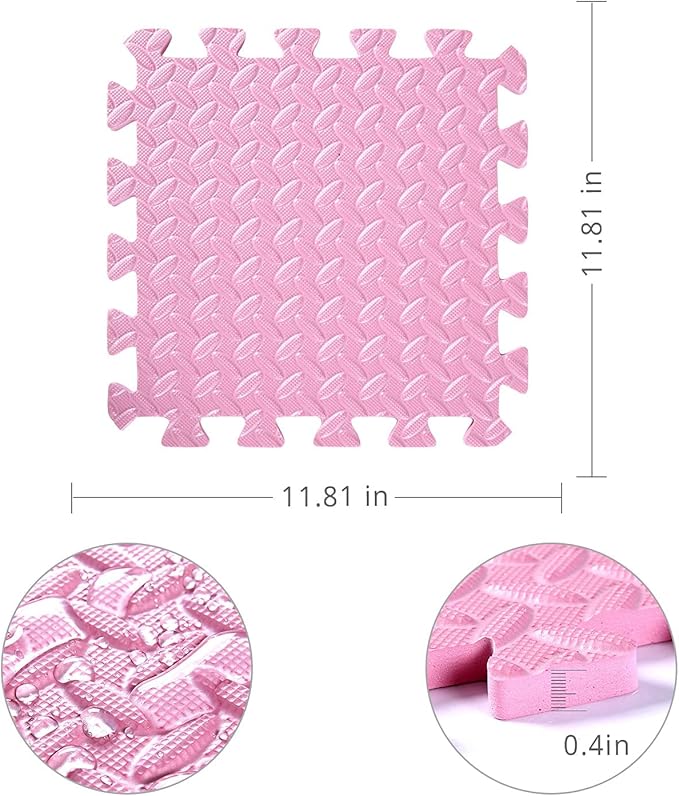 Foam Play Mat for Baby, 0.4 Inch Thick Foam Interlocking Floor Mats, Soft Non-Toxic Baby Playmat, Solid Colored Puzzle Play Mat Kids Floor Mats for Toddler, 16 Tiles(White/Light Gray/Pink)