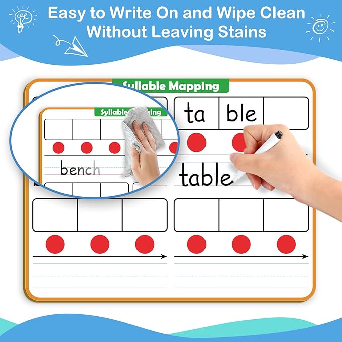 Aizweb Phonemic Awareness Dry Erase Board,9" x 12" Syllable Small Whiteboard,Speech Therapy Material Phonics Games, Letter Sound,Science Reading Manipulative,Preschool Kindergarten Classroom Must Have