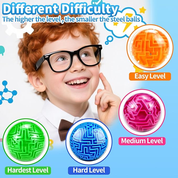 2 Pack 3D Maze Puzzle Ball - Brain Teaser Game, Gravity Memory Cube - Educational Toy Gifts for Students, Teens, Adults - Orange and Blue
