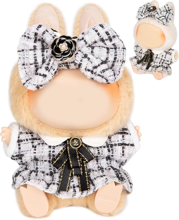 Premium Doll Clothes for Labubu - Luxury Chic Style Set for 17cm Dolls, Doll Outfit for Display, Collectors, Gift - Cute Miniature Fashion Accessories - White Camellia (No Dolls)