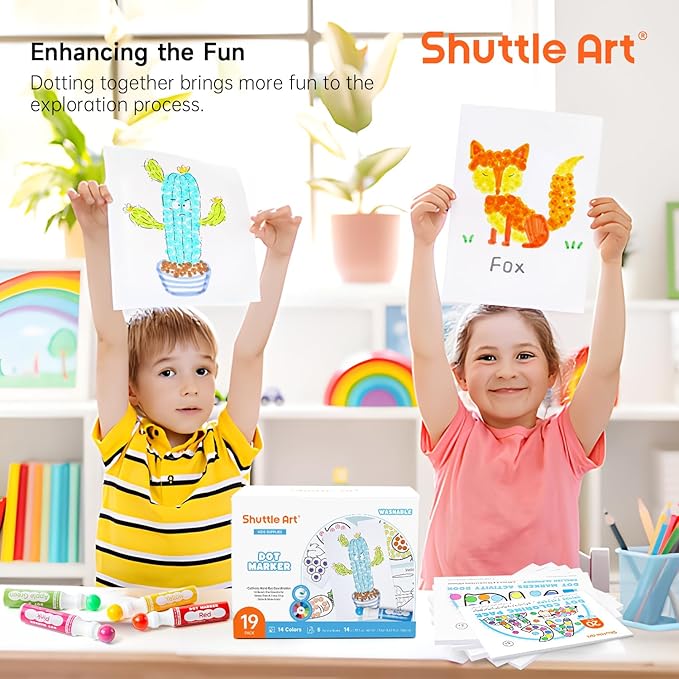 Shuttle Art Dot Markers, 14 Colors Bingo Daubers with 135 Patterns, 5 Activity Books, Educational Set With Art Activities,Non-Toxic Washable Coloring Markers