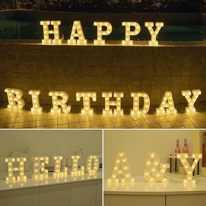 Foaky Rechargeable LED Letter Lights Sign Marquee Light Up Letters Sign for Night Light Wedding/Birthday Party Christmas Lamp Home Bar Decoration (K)