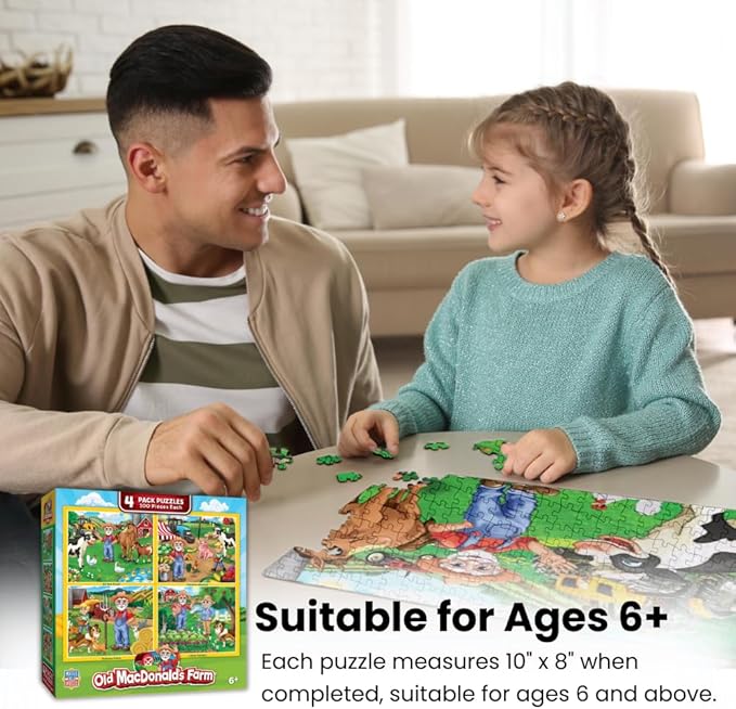 MasterPieces Jigsaw Puzzle Set for Kids, 4-Pack of 100 Piece Puzzles, Educational Animal Theme, Fun Game, Gift Idea, 8" x 10"