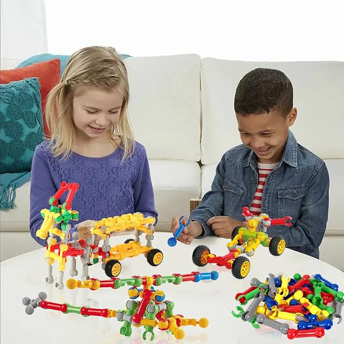 Stem Building Blocks Set - 167 Pcs With Wheels - Ideal for 5 Year Old Boys and Girls - Educational and Creative Building Games