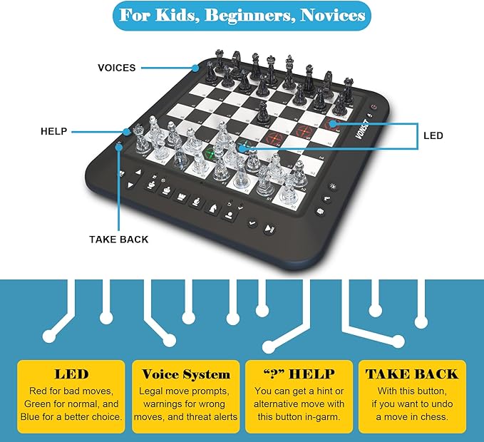 P6 Electronic Chess Board Chess Computer Talking Smart Chess Board Magnetic Electronic Chess Set with LED for Kids & Adults