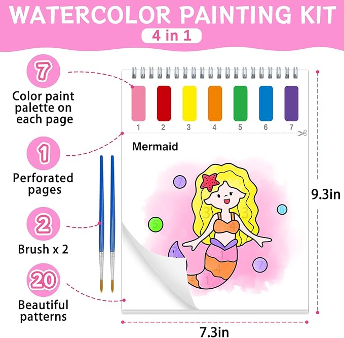 Paint with Water Coloring Books for Toddlers,Mess Free Watercolor Painting Sets for Kids,Water Color Paint Kit,Art Craft Birthday Gift for Ages 1-3, 4-8(Sea World)