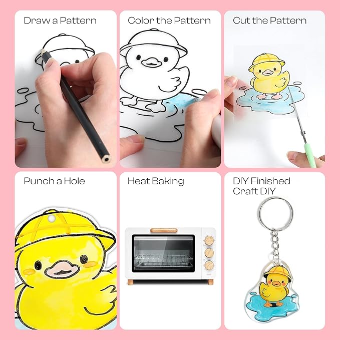 Auihiay 170PCS Shrinky Art Kit for DIY Keychain Making, Shrink Dink Paper Kit with 20PCS Big Size Shrinky Plastic Sheets and Keychains, for Halloween & Christmas Ornament （7.87 x11.4inch/20x29cm）