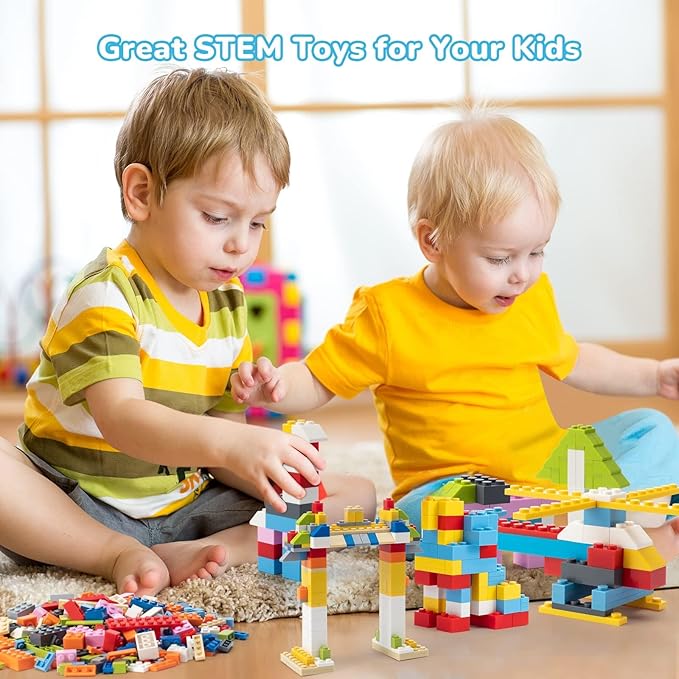 1200 Pieces Building Bricks Set – Bulk Basic Blocks in 12 Colors & 14 Shapes, Compatible Bulk Block, STEM Educational Toy Suitable for Boys & Girls Ages 6+