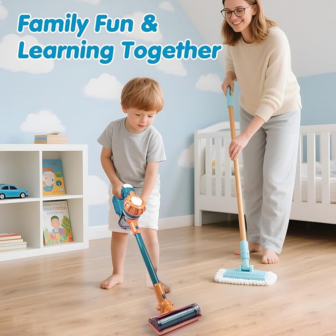 3-in-1 Kids Vacuum That Really Works – Working Toddler Vacuum Cleaner with Real Suction, Montessori Pretend Play Cleaning Toy Gift Set for Boys and Girls Ages 3+