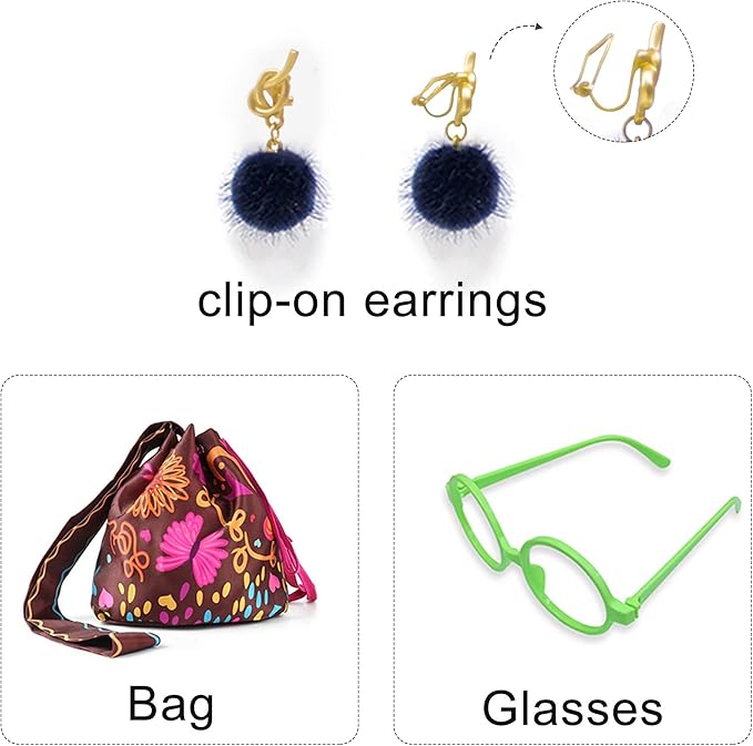 Encanto Dress - Mirabel Dress, Isabella Costume for Girls - Cosplay Dress Up With Glasses & Earrings