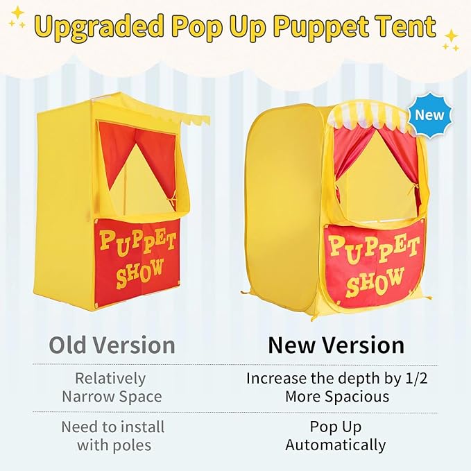 Alvantor Pop Up Puppet Show Theater & Lemonade Stand, Pretend Playhouse Kids Play Tent, Puppet Stage Tabletop Sets for Toddlers Curtain Fordable, Indoor & Outdoor Children Drama 29"X29"X43"H, 1 pc