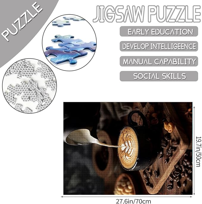 Tucocoo Coffee Beans Jigsaw Puzzle 1000 Pieces Puzzles for Adults, Coffee Cup Food Art Jigsaw Puzzles for Challenging Family Activity Games 27 x 20 inch Colorful DIY Puzzle for Home Decor Gifts