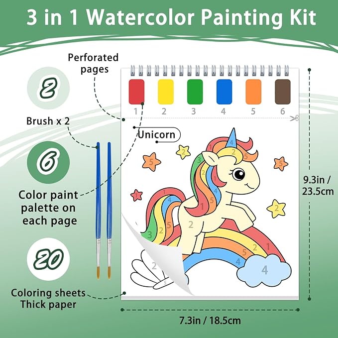 Paint with Water Coloring Books for Toddlers, Animal Theme Mess Free Watercolor Painting Papers for Kids Travel Coloring Kit with 2 Brushes Art Craft Birthday Gift