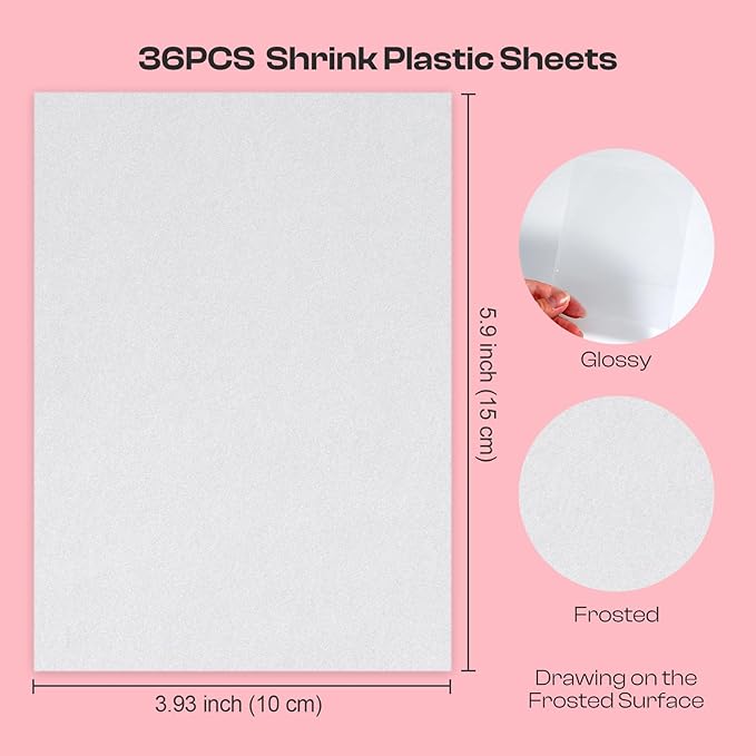 Auihiay 36 Pieces Shrink Plastic Sheets, Shrink Films Papers, Shrinky Art for Creative Handicrafts, Halloween and Christmas Ornaments 6 x 4 inch / 15 x 10 cm