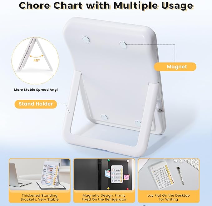 Magnetic Chore Chart for Kids, ADHD Tools for Kids to Do List Checklist Task Board Routine Chart Planning Board for Fridge with 10 Sliders and Magnetic Marker - White