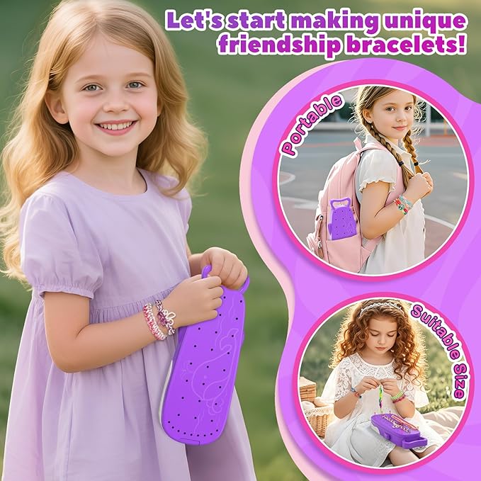 Euclidean Cube Friendship Bracelet Making Kit for Girls, Purple Whale Shaped Jewelry Making Kit for Girls Ages 8-12, DIY Arts and Crafts String Maker Tool, 7 8 9 10 11 12 Years Old Girl Birthday Gift