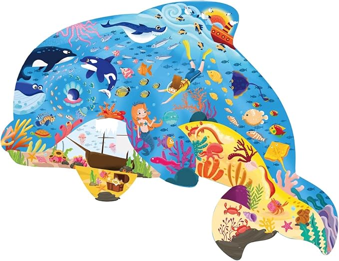Floor Puzzles for Kids Ages 3-5, 4-6, Big Pieces Jumbo Puzzles Colorful Animal Shaped Puzzle Learning Educational Toys Games Gifts for Children(Dolphin-36 Pieces)