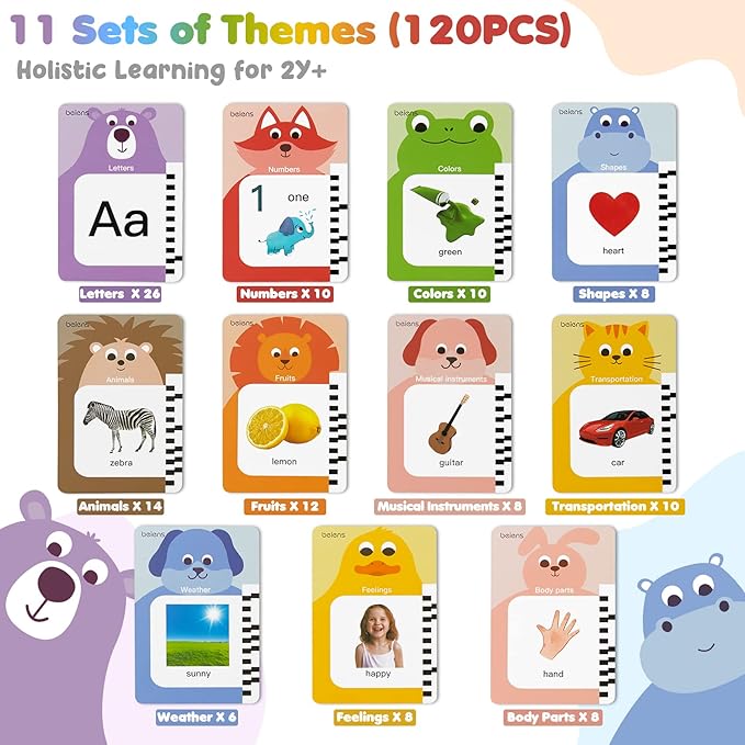 beiens Premium Talking Flash Cards for Toddlers 2-6 Years | Eco Friendly Child-Safe Materials | Award-Winning Speech Therapy Toys | Montessori ABC Learning System + Autism Sensory Development Tools