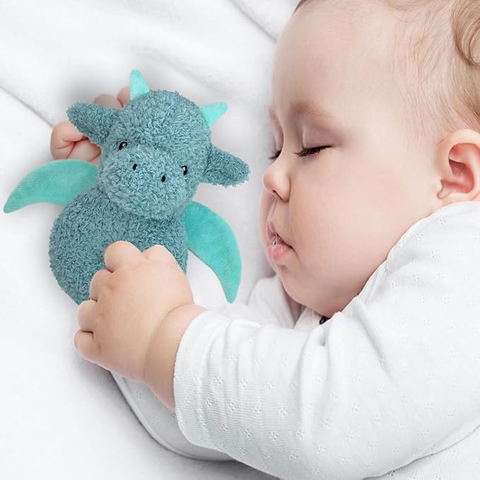Baby Dragon Soft Rattle Toy, Plush Dinosaur Infant Shaker Rattle Easy-Grasp Stuffed Animal Toy, Gifts for Newborns Babies Toddlers Boys Girls, Cyan, 6 Inches