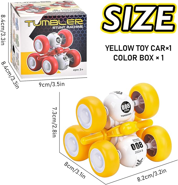 Pull Back Truck for Toddler Boys for Ages 3-5,6 Rounds Inertia 360° Rotating Stunt Car Toys 3 4 5 6 Year Old Kids,Push and Go Vehicle Toy Party Favors for Boys Girls Birthdays Present (Yellow)