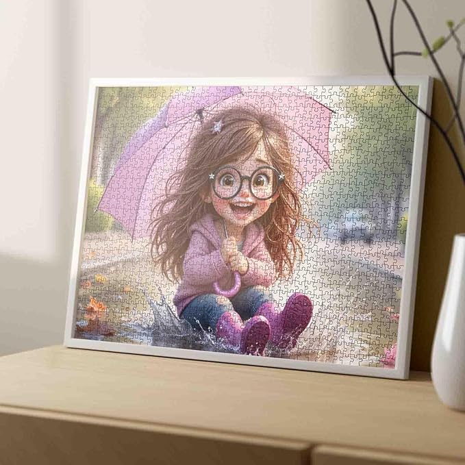Tucocoo Adorable Cartoon Girl Puzzles for Adults 1000 Piece, Umbrella Little Girl Art Jigsaw, Rainy Day Scene Puzzle, Fun and Challenging Puzzle Gift for Adults and Teens, Family Games Home Decor