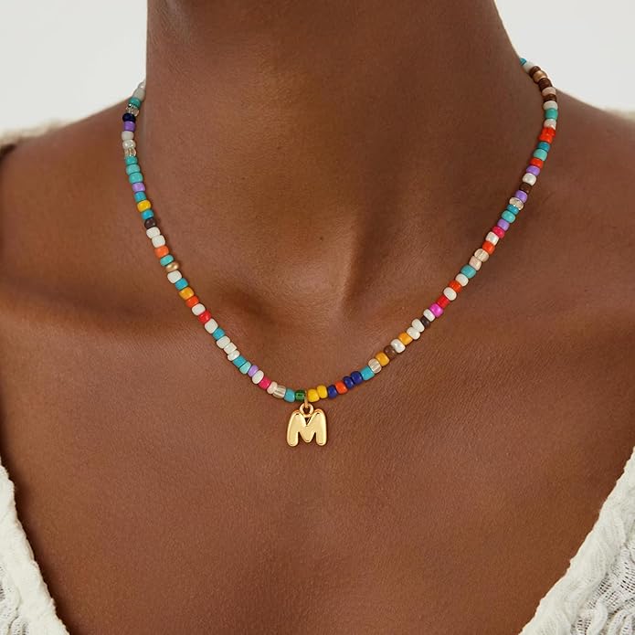 Colorful Initial Necklace for Girls Kids Women, Dainty 18K Gold Plated Bubble Initial Letter Necklace Teen Girls Gifts Trendy Stuff Birthday Gifts for 5 6 7 8 9 10 Yearl Old Girl