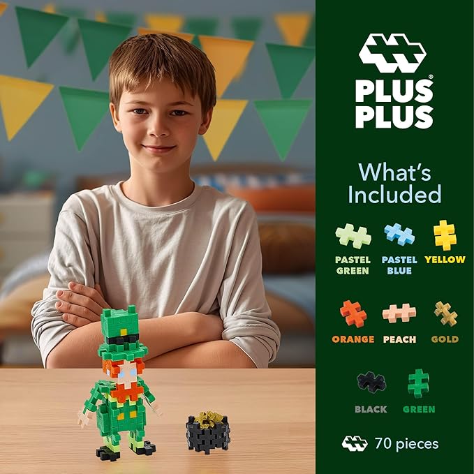 PLUS PLUS Building Block Set, 70 Mini Interlocking Pieces, Fun Spring Holiday Activities for Kids, STEM Toy - Leprechaun