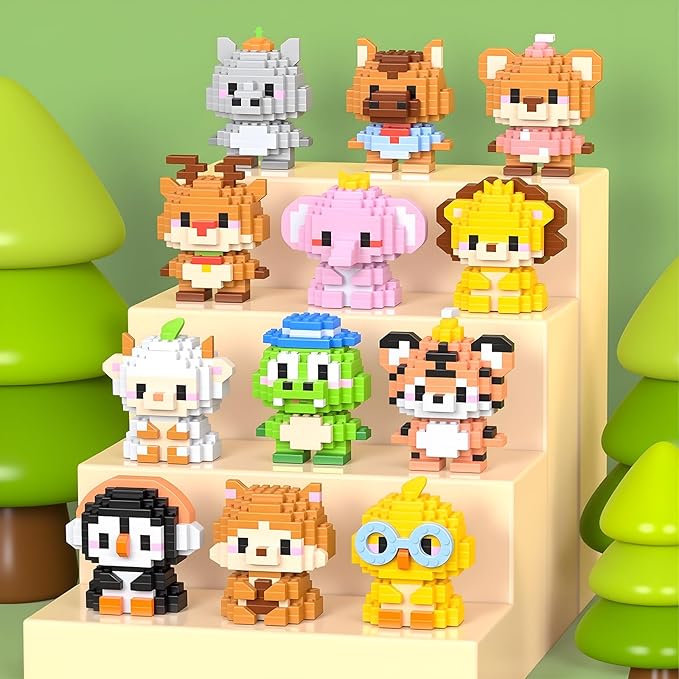 12 Pack Animals Building Block Sets,Micro Mini Animals Party Favors for Kids, Birthday Gift for Boy Girl(1,691 Pieces)