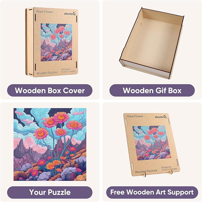 Wooden Jigsaw Puzzles-Hope Flower,200pcs,12.4x11.4in,Medium,Wooden Puzzles for Adults,Unique Shape Animal Adult Puzzles,Irregular Wood Puzzles Best Gift for Adults and Kids Family Gam