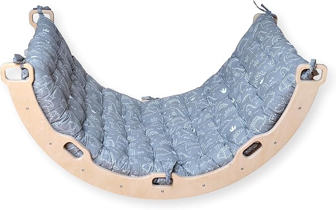 Climbing Arch | Montessori Rocker Arch | Arch with Cosy Pillow | Wooden Climbing Arch with Cushion | Wooden Climbing Arch and Rocker | Indoor Playground Cosy Cushion Rocker (Dino)