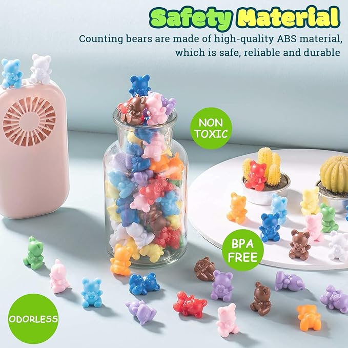 XINHUIDALSQ Rainbow Counting Bears Set of 60, 6 Colors Sorting Teddy Plastic Bears Math Manipulatives for Toddlers, 1 Inch Bear Conters Ages 3+ Kids