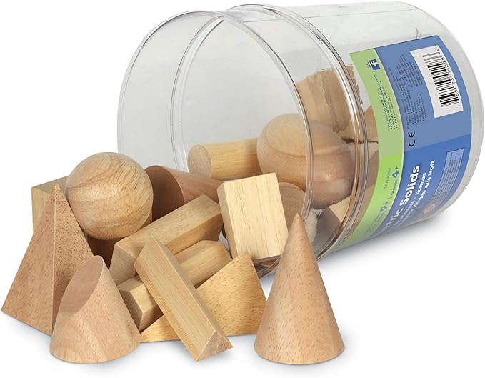 Learning Resources Wood Geometric Solids, Kids Wooden Shapes, Montessori Toys, Set of 19
