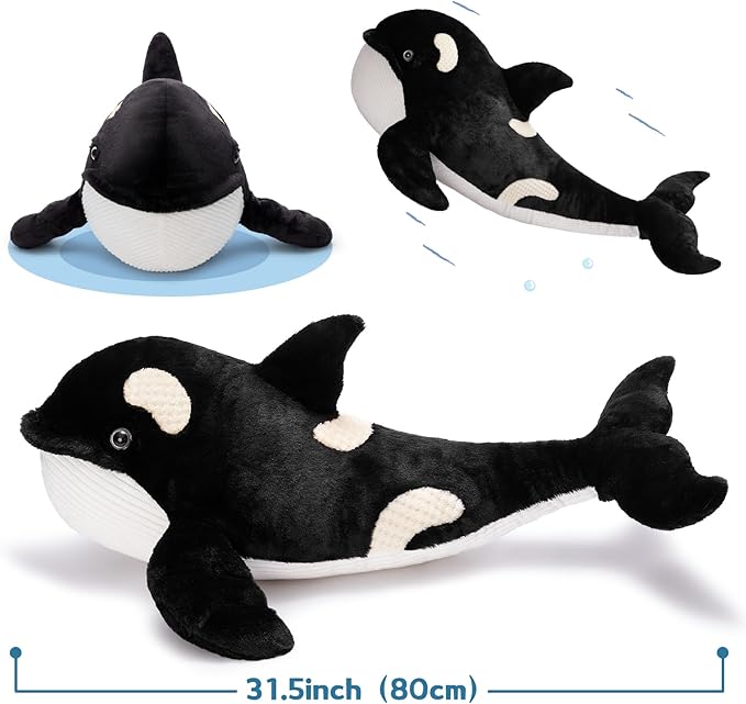 MorisMos 31.5Inch Orca Stuffed Animal, Soft Killer Whale Shark Plush Toy Orca Whale Plush Sea Animal Fish Doll for Kid