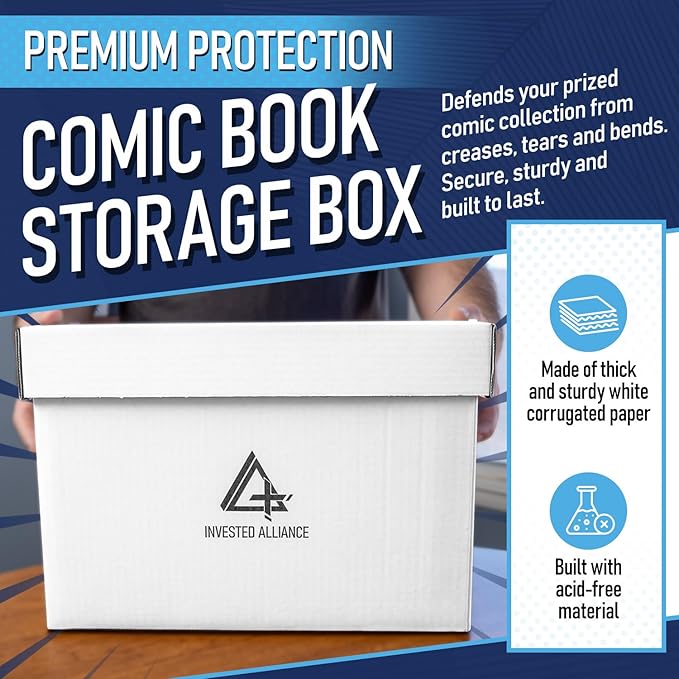 Premium Short Comic Book Storage Box (3 Pack - White). Thick Cardboard Comic Book Box/Cabinet. Comics Books Bin for 150-175 Collectibles. Comics Boxes Storage Case/Cabinet to Showcase Collectibles.