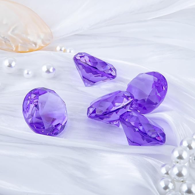 Niceup 26PCS Purple Fake Diamonds Big Gem Toys, 1.5in Pool Diving Gems Acrylic Plastic Gemstones for Kids, Party Décor Jewels Treasure Hunt Hiding Sensory Bin Filler Toys Craft Supplies