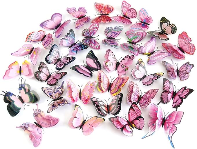 Mixed of 12PCS 3D Pink Butterfly Wall Stickers Decor Art Decorations¡­ (2*Pink)