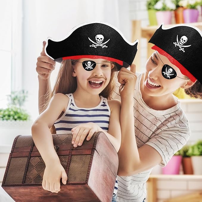 Legigo 16 Pcs Pirate Hat with Eye Mask - Classic Costume Cap Accessories for Pirate Party Cosplay Caribbean Dress, Black
