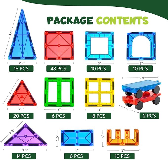 Magnetic Tiles 150 PCS with 2 Cars - STEM Building Blocks for Kids,Safe Magnatiles for 3+ Preschool Toddlers, Educational Gift for Boys & Girls