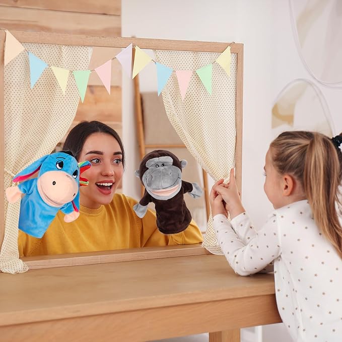 6Pcs Hand Puppets for Toddlers - Stuffed Animal Puppets for Kids, Including Lion, Zebra, Gorilla, Giraffe, Rhino and Donkey for Puppet Show Theater, Stocking Stuffers for Kids