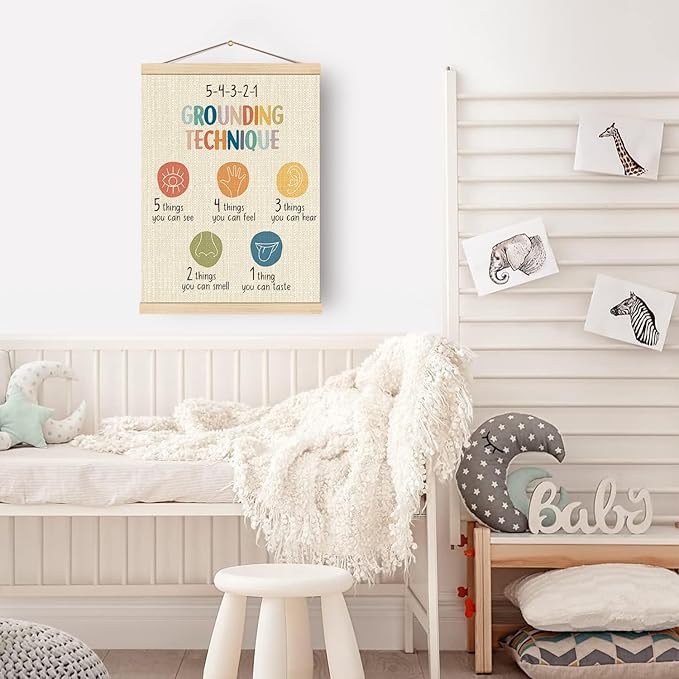 Boat Wades Mental Health Coping Skills Poster Hanger Frame, Grounding Technique Hanging Wall Banner Decor for Classroom Therapy Office School Counselor Office Calming Corner, 12x16 Inch