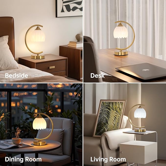 Cordless Table Lamp with 5200mAh Battery & Touch Control - 3 Adjustable Color Temperatures Bulb, Rechargeable Small Table Lamps for Living Room, Bedroom, Office Desk, Nightstand (White Tulip)