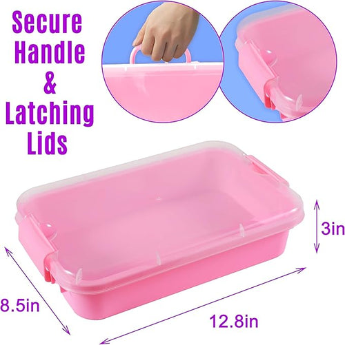 3 Pack,Empty Sensory Bin,13.5 Inch Storage Container,Portable Plastic Storage Bins, Stackable Play Tray for toys,arts,crafts and sand.