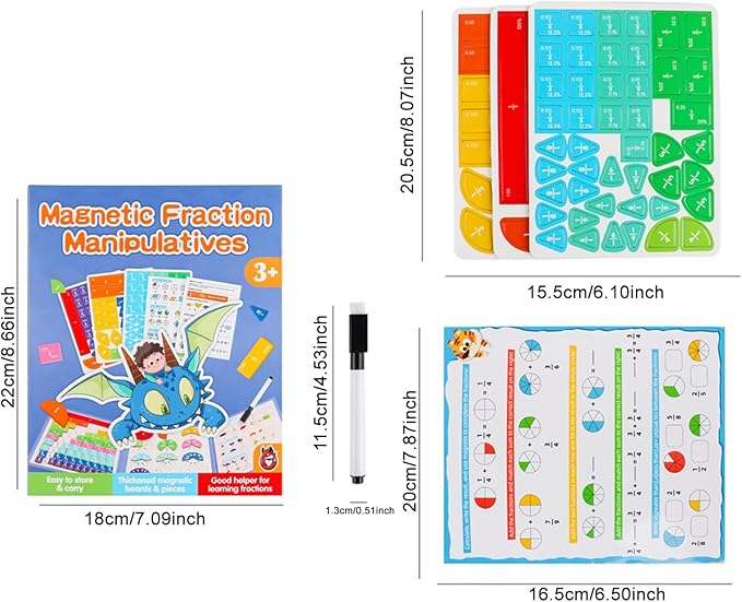 Magnetic Fraction Demonstration Book, Magnetic Fraction Tiles, Magnetic Fraction Disc Set, Magnetic Math Master Set - 102 PCS, Educational Fraction Puzzle for Teaching (Dinosaur, 2, Set)