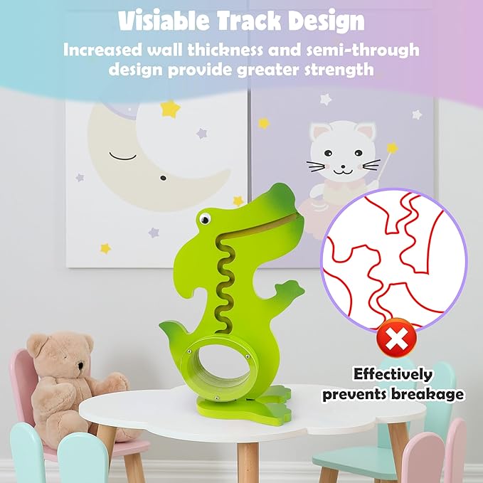 Dinosaur Piggy Bank for Kids Boys Girls, Wooden Dino Coin Bank with Large Clear Acrylic Belly, Cute Money Savings Box for Toddlers Birthday Christmas (Gradient-Green)