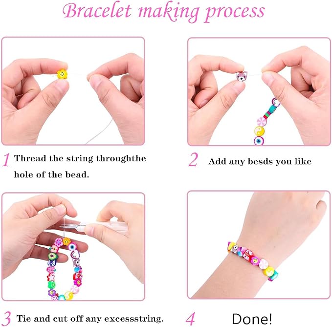 Bracelet Making kit, 1000pcs Polymer Clay Beads Bracelet Making kit, 24 Styles Fruit, Flower, Cake, Butterfly, Necklace, Earrings, DIY Bracelet Making kit Accessories for Women