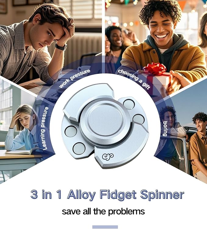 3-in-1 Alloy Fidget Toys Adults - Fidget Spinner,Clicker,Slider Modes,Ultra-Silent,High-Speed Rotation,3-Minute Spin Time,Compact Stress Relief Toy for Adult(2 Pcs)